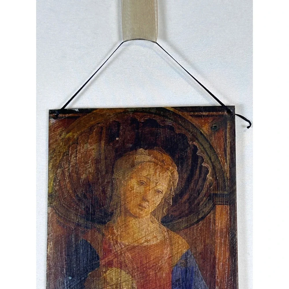 Twin Icons Madonna and Child Tin Art Hanging Plaque Brown Excellent Religious